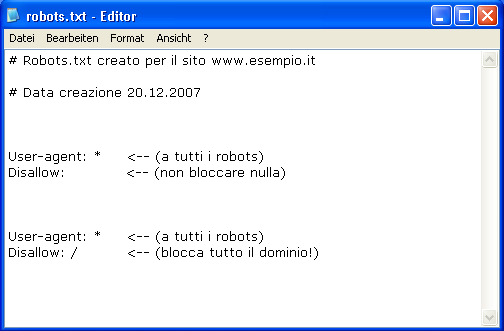 Esempio grafico del robots.txt